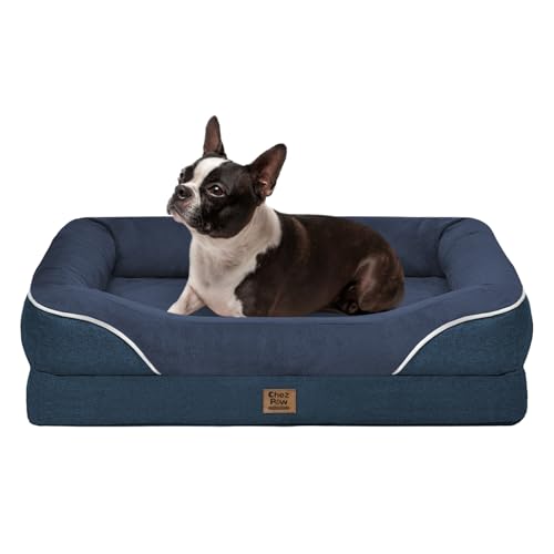 Orthopedic Washable Large Dog Bed - Egg Foam Dog Beds for Large and Medium Dogs Big Pet Beds with Removable Washable Cover and Bolster for Extra Large Dogs - color: Navy, size: Large (36"L x 27"W x 7"Th)