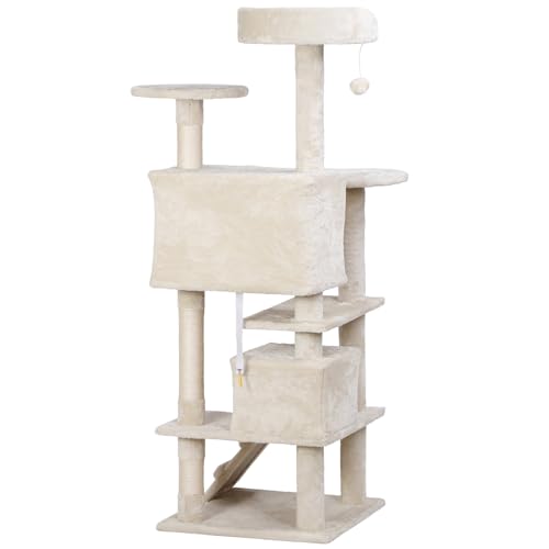 Nova Microdermabrasion 54 in Cat Tree Tower for Indoor Cats Multi-Level Cat Condo Cat Bed Furniture with Scratching Post Kittens Activity Center - color: Beige