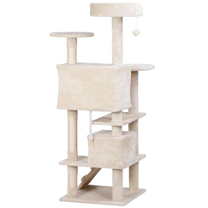 Nova Microdermabrasion 54 in Cat Tree Tower for Indoor Cats Multi-Level Cat Condo Cat Bed Furniture with Scratching Post Kittens Activity Center - color: Beige