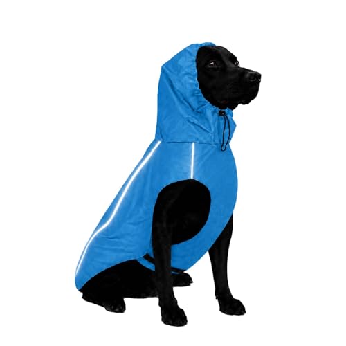 Dog Raincoat with Reflective Strip Hoodie, Waterproof Dog Raincoats, Adjustable Lightweight Hooded Poncho Dog Rain Jacket, Snowproof Windproof Clothes, Dog Raincoat for Large Dogs - color: Blue, size: L