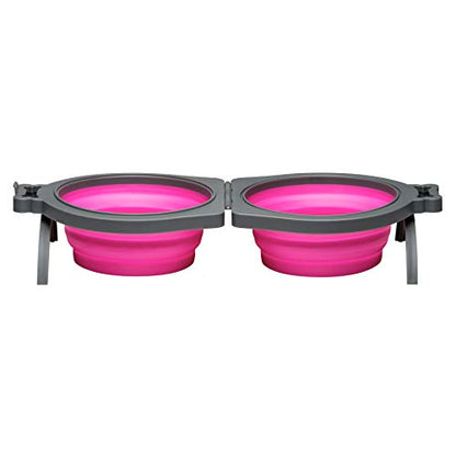 Loving Pets - Bella Roma Double Diner Portable Travel Dog Bowls Collapsible Combined Dog Food & Water Bowls (Pink, Medium) - color: Pink, size: Medium Travel Double Diner