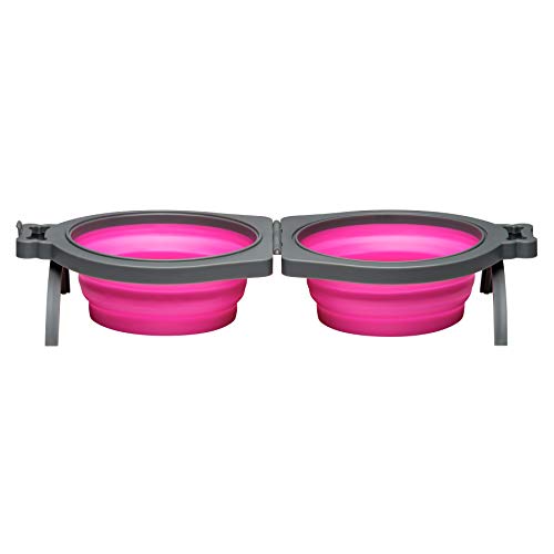 Loving Pets - Bella Roma Double Diner Portable Travel Dog Bowls Collapsible Combined Dog Food & Water Bowls (Pink, Medium) - color: Pink, size: Medium Travel Double Diner
