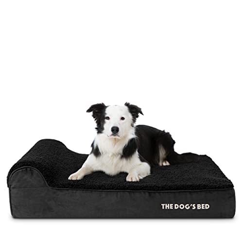 The Dog’s Bed Orthopedic Memory Foam Dog Bed with Headrest, Calming Surface – CertiPUR-Certified Foam, Plush Fabric, Black Plush, Large, 6-Inch - color: Black Plush, size: Large (6" deep)