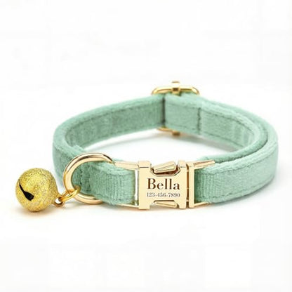 Custom Cat Collar with Bells Personalized Small Cat Collar Engraved Name & Phone Number with Secure Metal Quick-Release Buckle Adjustable (Light Green) - color: Light Aqua