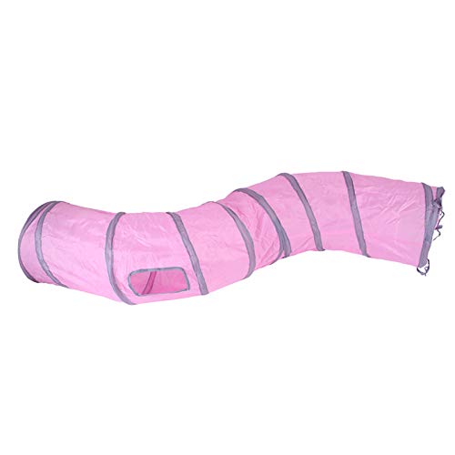 iCAGY Cat Tunnel for Indoor Cats Interactive, Rabbit Tunnel Toys, Pet Toys Play Tunnels for Cats Kittens Rabbits Puppies Crinkle Pop Up 47" Shape S - color: Pink