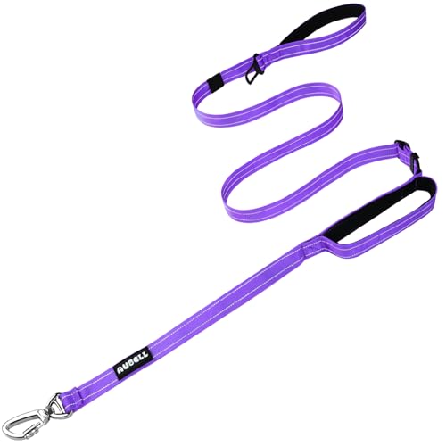 AUBELL Double Handle Tactical Dog Leash Heavy Duty for Small and Medium Large Dogs,Reflective Adjustable Nylon Leash that Pull with Car Seatbelt for Training,4.5-6FT,Purple - color: No bungee-Purple(4.5-6FT)