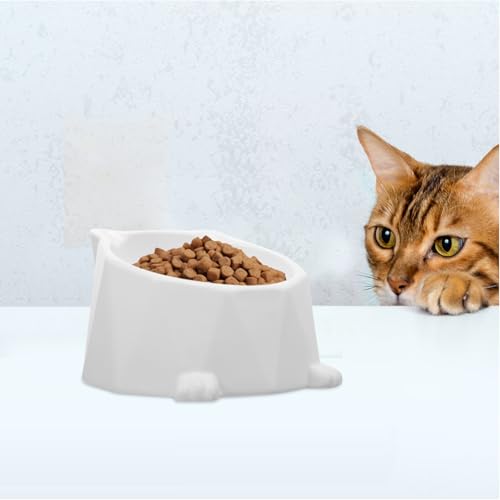 Kisangel Ceramic Raised Cat Bowl with Neck Protection, Elevated Kitten Feeding Dish, Whisker Relief Pet Food Bowl for Indoor Cats and Small Dogs