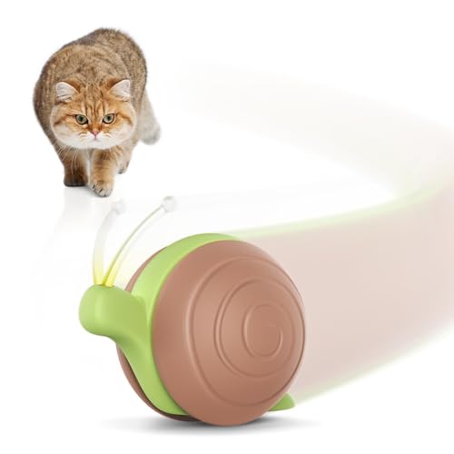 Cheerble Interactive Cat Toy for Indoor Cats, Wicked Snail Kitten Toys, Automatic Cat Toys with LED Lights, Rechargeable Moving Toys for Cats, Smart Stimulating Electric Pet Toy (Brown) - color: Brown