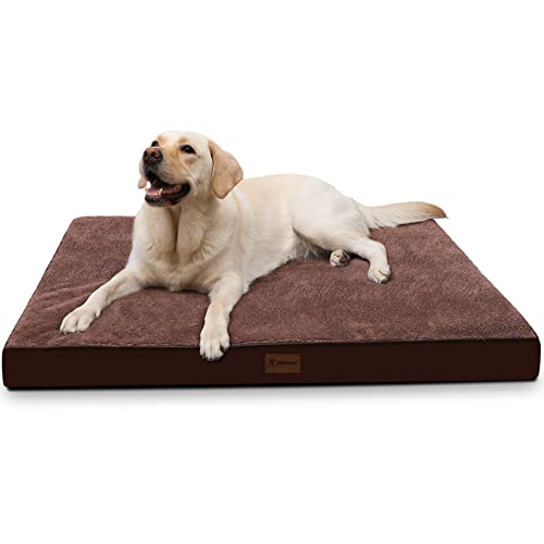 Waterproof Dog Bed Large Size Dog Orthopedic Pet Beds for Crate with Removable Washable Cover Egg-Crate Foam Pet Pad Mat with Anti-Slip Bottom, 36x27 Inch, Brown - color: Brown, size: 36"L x 27"W x 3"H