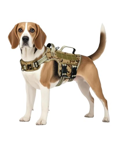 Tactical Dog Harness Medium Sized, Heavy Duty No Pull Dog Harness with Handle, Easy On and Off Service Dog Vest with Molle System, Reflective Pet Vest for Walking Hiking Training - color: Desert Camo, size: M(Neck:17-23",Chest:22-32"),35-50 lbs