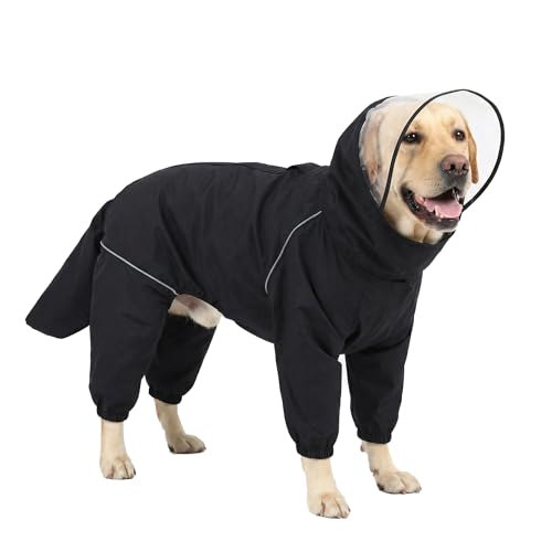 Dog Raincoat for Medium Large Dogs,rain Jacket Coat, Full Leg Coverage Waterproof Rain Suit with Detachable Hood & Tail, Reflective Strips, Snag-Free Top Zipper (Black for Boy, X-Large) - color: Black for Boy, size: X-Large