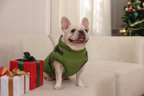 Dog Jackets for Winter Windproof Waterproof 2 in 1 Outfit Cold Weather Coat Dog Vest Harness Puppy Winter Warm Jacket Green M - color: ArmyGreen, size: Medium