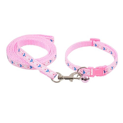 Pink Puppy Collar and Leash,Adjustable Buckle Heart Print Nylon Dog Collars for Xs XSmall Small Puppy Dogs Cat Kitten X-Small，Neck 7.5-12.5 Inch - color: Pink2