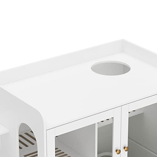 Extra Large Cat Litter Box Enclosure Furniture Hidden, Cat Condo Cabinet Pet House with Stairs for 2, Nightstand Side Table with a Drawer for Living Room, White - color: White