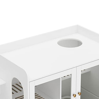 Extra Large Cat Litter Box Enclosure Furniture Hidden, Cat Condo Cabinet Pet House with Stairs for 2, Nightstand Side Table with a Drawer for Living Room, White - color: White