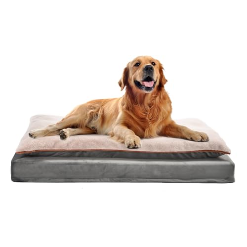 Amazon Basics Washable Dog Bed with Cooling Gel Memory Foam, Pressure-Relief Support for Dogs up to 120lbs, Non-Slip Bottom, Removable Cover, Giant Sized (48" x 36"), Grey - color: Grey, size: Giant, style: Plush Cushion Bed