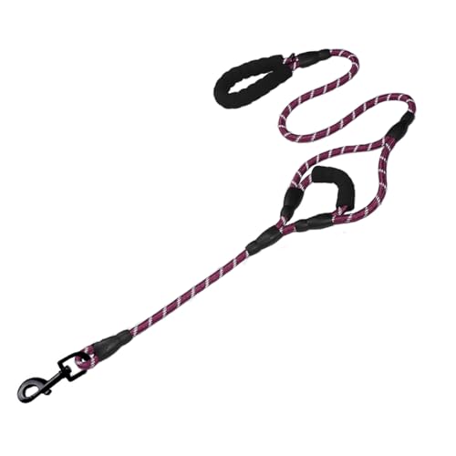 Heavy Duty Dog Leash with 2 Comfortable Padded Handles, Reflective Double Handle Dog Leash Lead for Small Medium Large Dogs Walking Training Running (Purple, 5FT) - color: Purple, size: 5FT