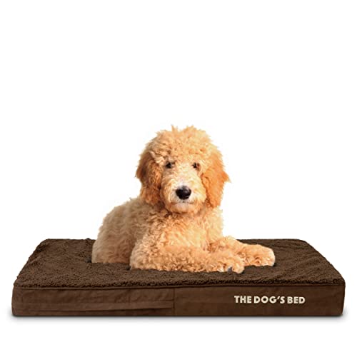 The Dog’s Bed Orthopedic Memory Foam Dog Bed for Large Dogs, Waterproof Washable Cover, Anti-Slip Base, Calming Surface – CertiPUR-Certified Foam, Brown Plush, 4 Inch Thick - color: Brown Plush, size: Large Beds (4" deep)