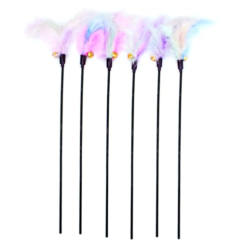 IUHKBH Cat Wands, 6 PCS Colorful Feather Wand with Bell Interactive Cat Toys, Safe for Your Kitty - color: D