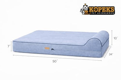 KOPEKS Orthopedic Memory Foam Dog Bed 7" Inch Thick Extra Large Dog Bed With Pillow Grey 50"x34"x10" Includes Waterproof Liner & Durable Removable Cover With Smart Design - color: Grey