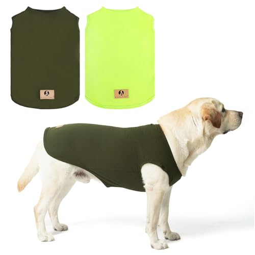 KOOLTAIL Large Dog Clothes for Boy Girl, 2 Pack Cotton Summer Dog T Shirts UV & Insect Protection for Outdoor Camping, Anti-Hair Loss & Breathable Sleeveless Pet Vest Tank Tops Apparel, Green, L - color: Green & Light Green, size: Large(Chest 24", Back 17
