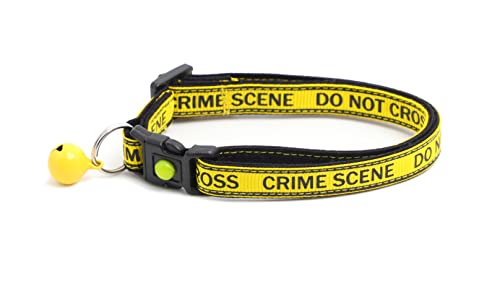 Crime Scene Cat Collar with Bell & Charm | Adjustable Large Size or Kitten Collar | Safety Breakaway Collar (Large(10lbs & Up), Yellow) - color: Yellow, size: Large(10lbs & Up)