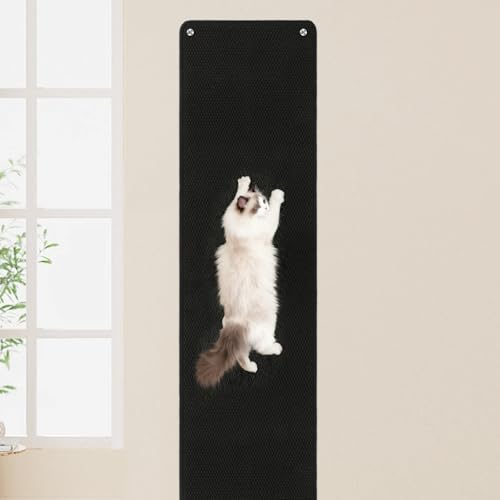 FHTONGE 71x15.8 Thickened Cat Wall Climbing Carpet with 16 Fixed Nails, Extra Large Tall Cat Scratch Pad for Wall, Wall Mounted Climbing Cat Scratcher for Furniture Couch Sofa Protector(Pure Black) - color: Pure Black, size: 71x15.8"(180x40cm)