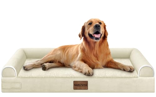 Large Dog Bed Orthopedic Washable: Beds Bolster XL Bed Big XLarge Dogs Egg Crate Foam Couch Sofa Waterproof with Removable Cover - Beige - color: Beige, size: 40.0"L x 32.0"W x 6.5"Th