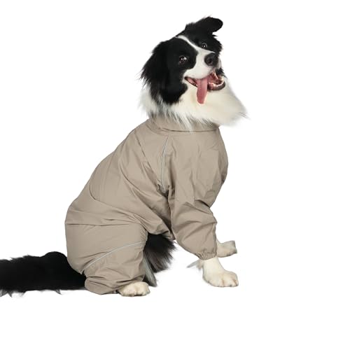 Dog Raincoat for Medium Large Dogs,rain Jacket Coat, Full Leg Coverage Waterproof Rain Suit with Detachable Hood & Tail, Reflective Strips, Snag-Free Top Zipper (Khaki for Girl, Small) - color: Khaki for Girl, size: Small