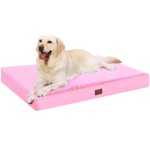 Waterproof Dog Bed Medium Size Dog Orthopedic Pet Beds for Crate with Removable Washable Cover Egg-Crate Foam Pet Pad Mat with Anti-Slip Bottom, 35x22 Inch, Pink - color: Pink, size: 35"L x 22"W x 3"H