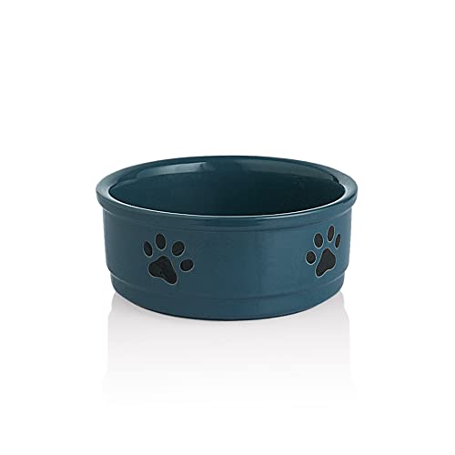 Sweejar Ceramic Dog Bowls with Paw Pattern, Dog Food Dish for Small Dogs, Porcelain Pet Bowl for Water 16 Fl Oz (Fog Blue) - color: Fog Blue, style: Paw Pattern,5.5"x2.2"(16 Fl Oz)