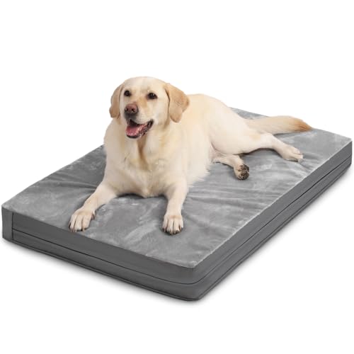 Waterproof XL Dog Beds Large Sized Dog, Outdoor Washable Crate Pad 42 inch, Extra Large Orthopedic Foam Pet Bed with Durable Removable Cover Reversible, XLarge Anti-Slip Kennel Pads, 41"x27", Gray - color: Grey, size: XL(41x27x3.5)