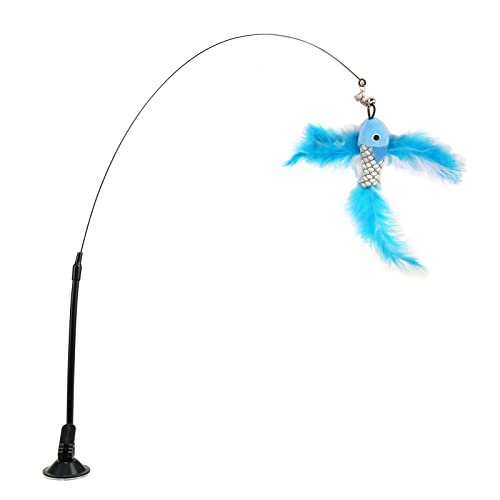 VINGVO Suction Cup Cat Toys for Indoor Cats, Cat Toy Handheld Teaser Wand Toy Interactive Cat Toy Hanging Door Kitten Toys for Kitty Kitten Scratching Exercise Indoor (Blue - size: Blue Flying Fish