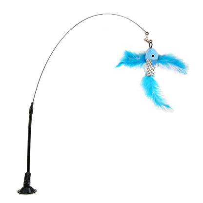 VINGVO Suction Cup Cat Toys for Indoor Cats, Cat Toy Handheld Teaser Wand Toy Interactive Cat Toy Hanging Door Kitten Toys for Kitty Kitten Scratching Exercise Indoor (Blue - size: Blue Flying Fish
