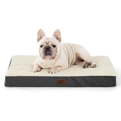 Bedsure Dog Bed Medium Size Dog - Comfy Flat Puppy Beds with Removable Washable Cover, Orthopedic Egg Crate Foam Pet Mat, Suitable for Pet Up to 30 lbs - color: Grey, size: 30"L x 20"W x 3"Th