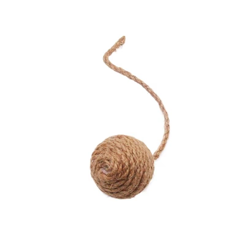 2 Inch Cat Toy Ball with 10 Inch Sisal Rope Wrapping & Quiet Bell - Natural Sisal Material for Endless Feline Fun