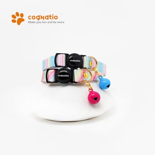 2 Pack Breakaway cat Collars with Bell,Safety Quick Release Pendant Cute Kitten Collar,Adjustable 20-30cm (Rainbow02, 20-30cm) - color: Rainbow02