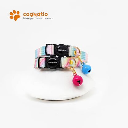 2 Pack Breakaway cat Collars with Bell,Safety Quick Release Pendant Cute Kitten Collar,Adjustable 20-30cm (Rainbow02, 20-30cm) - color: Rainbow02