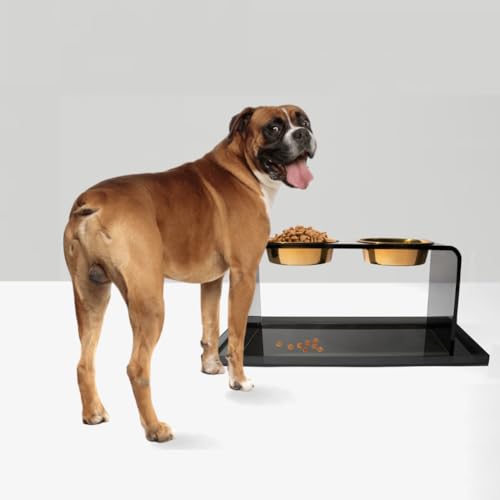 Hiddin Smoke Grey Acrylic Pet Feeder Overflow Tray, Modern Spill Mat for Dogs and Cats, Protects Floors from Water and Food Mess, Durable Lucite, Easy to Clean, Pairs with Elevated Dog Bowl Stand - size: Large