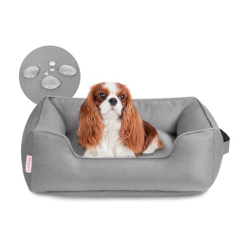 Miguel Outdoor Waterproof Cat Bed with Side, Oxford Durable Dog Bed for Small Dog Easy Clean, All Weather Rectangle Medium Pet Bed Bolster Tough Puppy Bed Scratch Resistant Removable Cover, 25 inches - color: Gray - Waterproof Oxford, size: M (25" x 21" x