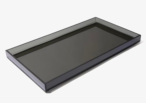 Hiddin Smoke Grey Acrylic Pet Feeder Overflow Tray, Modern Spill Mat for Dogs and Cats, Protects Floors from Water and Food Mess, Durable Lucite, Easy to Clean, Pairs with Elevated Dog Bowl Stand - size: 24"L x 12"W