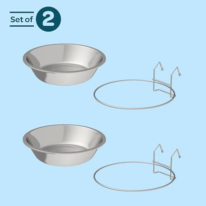 Set of 2 Stainless-Steel Dog Bowls - Cage, Kennel, and Crate Hanging Pet Bowls for Food and Water - 48oz Each and Dishwasher Safe by PETMAKER - size: 48 oz