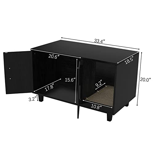 GDLF Modern Wood Pet Crate Cat Washroom Hidden Litter Box Enclosure Furniture House as Table Nightstand with Scratch Pad,Stackable (Black) - color: Black