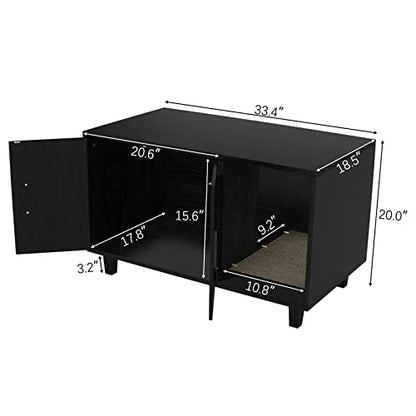 GDLF Modern Wood Pet Crate Cat Washroom Hidden Litter Box Enclosure Furniture House as Table Nightstand with Scratch Pad,Stackable (Black) - color: Black