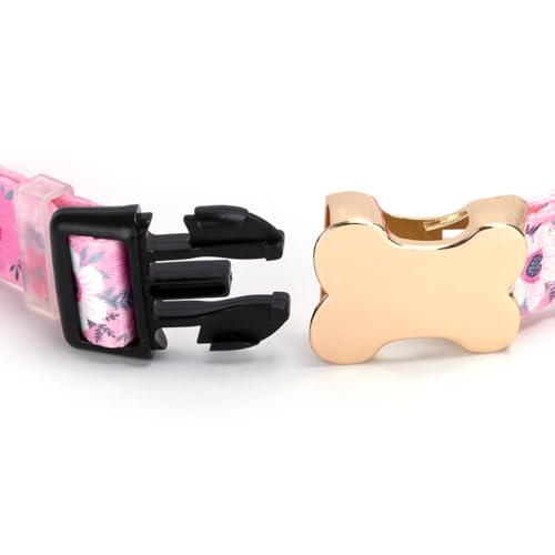 Personalized Custom Customized Silent No Jingle Dog Collar with Engraved ID Dog Name Phone Number/Dog Collars for Puppy X-Small Small Medium Large X-Large Boy Girl Dogs-New Pink Flower-S - color: 1 New Pink Flower, size: Small (0.6" * 10"-15.3")