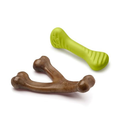 Benebone Bacon Wishbone/Rubber Bone Medium, 2-Pack - size: 2 Pack, style: Bone/Wishbone