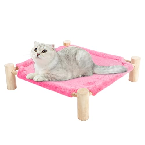 Cat and Dog Hammock Bed for Small Dogs, Brethable Wooden Cat Pet Rabbit Elevated Bed Cots Furniture for All Seasons Fleece Hot Pink - color: Fleece Hot Pink