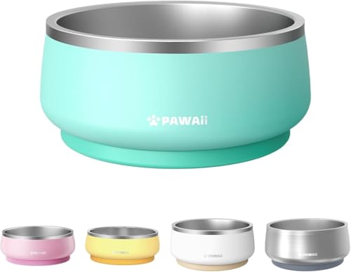 Pawaii Dog Bowl, 68 oz Double-Wall Stainless Steel Food and Water Bowl, Non-Slip Rubber Base, Dishwasher Safe, ID Tag Included, (1 Pack) - color: Mint Green, size: 68oz