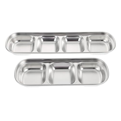 Compartment Pet Tray Food Bowls: 2pcs Stainless Steel Cat Bowl Divided Pet Dishes Bowls for Kitten Small Dogs Food Water Feeder