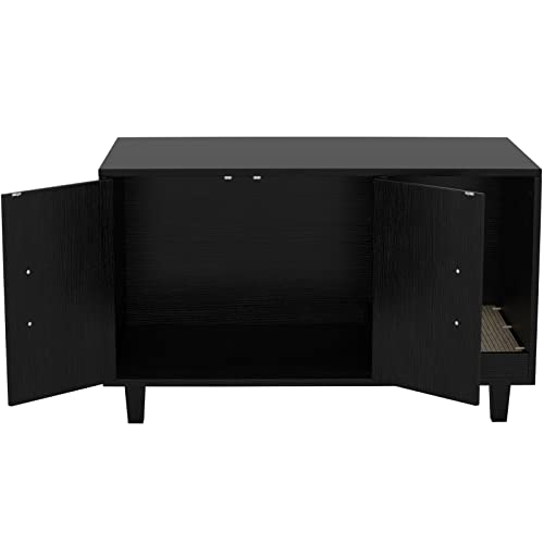 GDLF Modern Wood Pet Crate Cat Washroom Hidden Litter Box Enclosure Furniture House as Table Nightstand with Scratch Pad,Stackable (Black) - color: Black